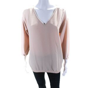 Fragile Women's Long Sleeve V-Neck Blouse Top Pink Size XS